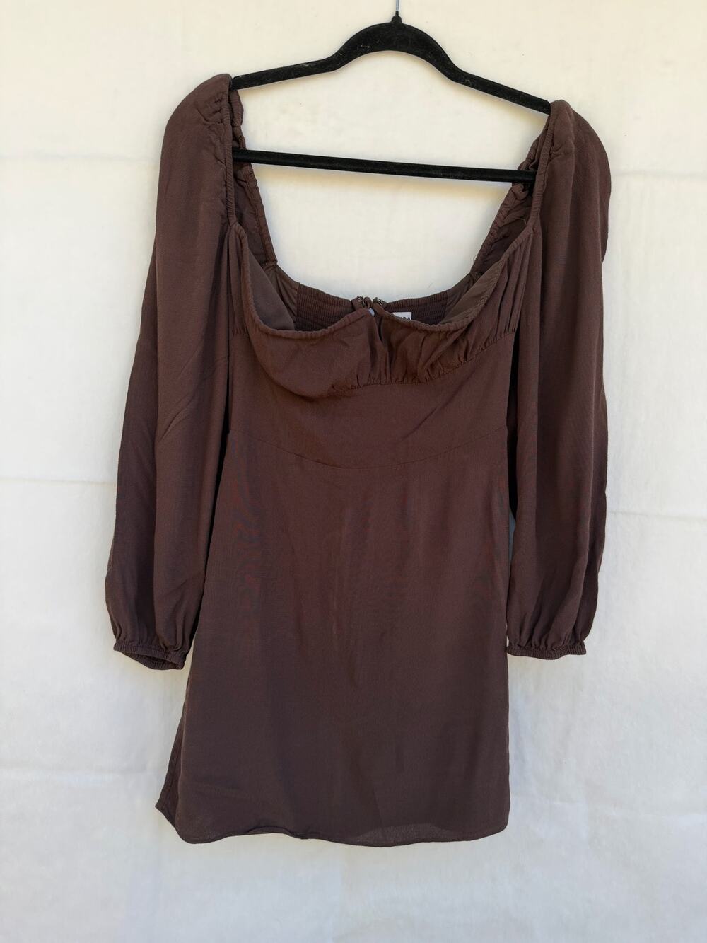 Aritzia 'Sunday Best' Brown Long Sleeve Smocked Mini Dress Women's SMALL